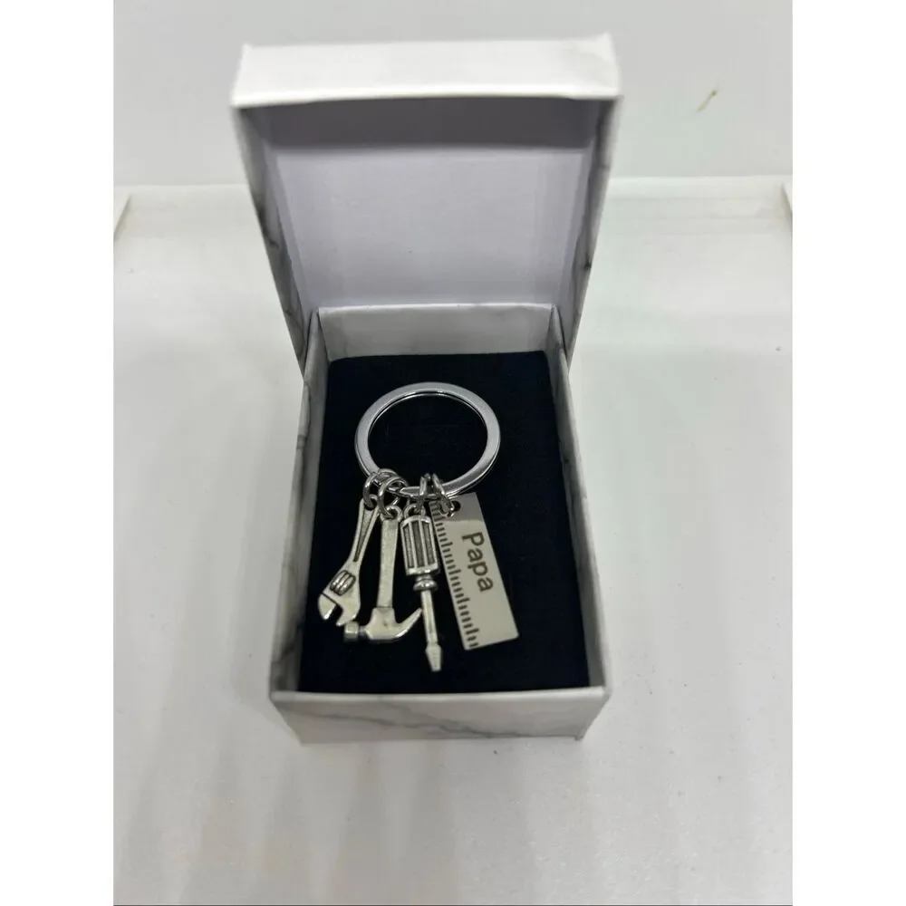 Papa Tool Keychain Gift Hammer Wrench Screwdriver Charm